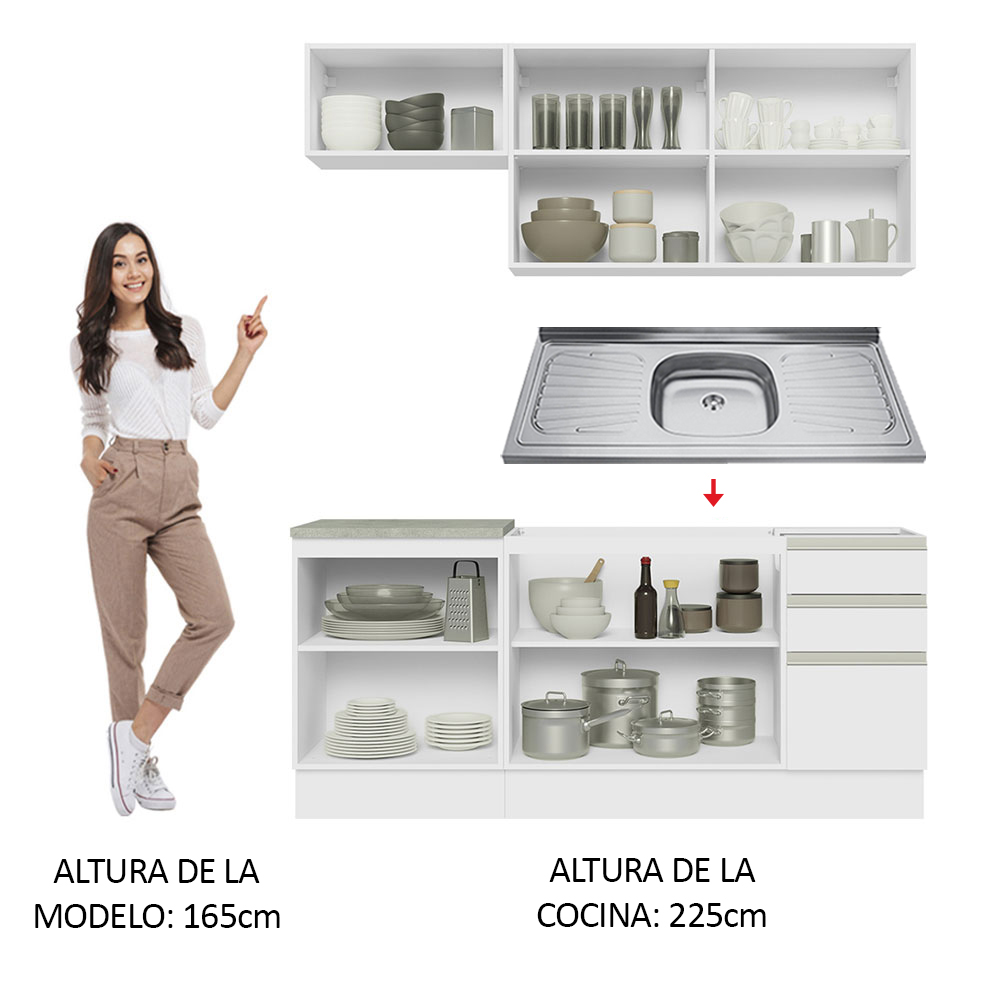 Mueble de Cocina Integral Madesa Glamy Con Mesón De Acero 180Cm