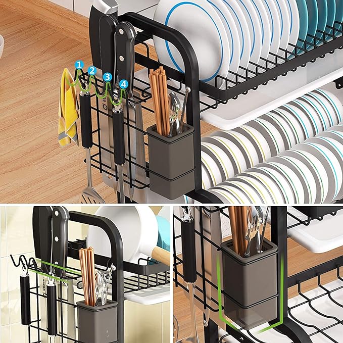 A Hisemy Escurridor de Trastes, 2 Niveles de Acero Inoxidable con Escurridor