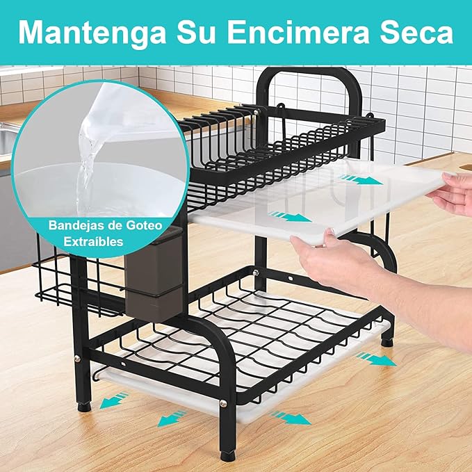 A Hisemy Escurridor de Trastes, 2 Niveles de Acero Inoxidable con Escurridor