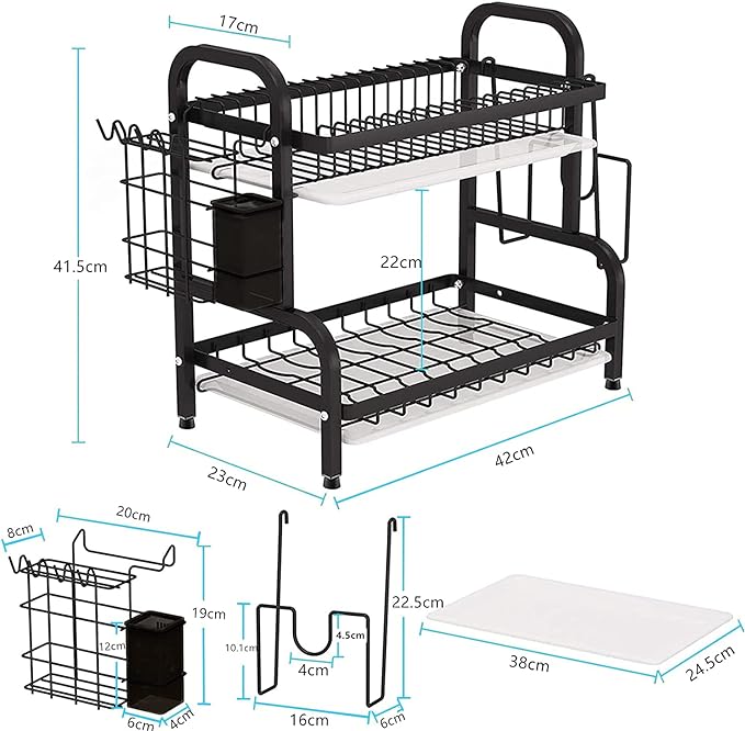 A Hisemy Escurridor de Trastes, 2 Niveles de Acero Inoxidable con Escurridor