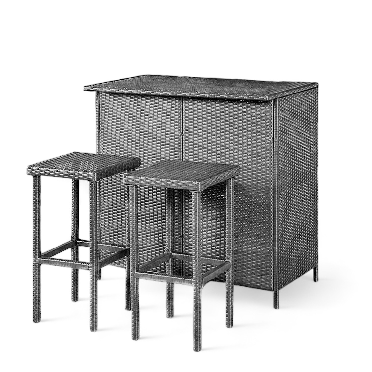 Ilios Innova | Juego de Bar 3 Piezas Cantina de Mimbre de ratán para jardín | Bar para Exteriores con juego de bancos | Mesa con 2 taburetes