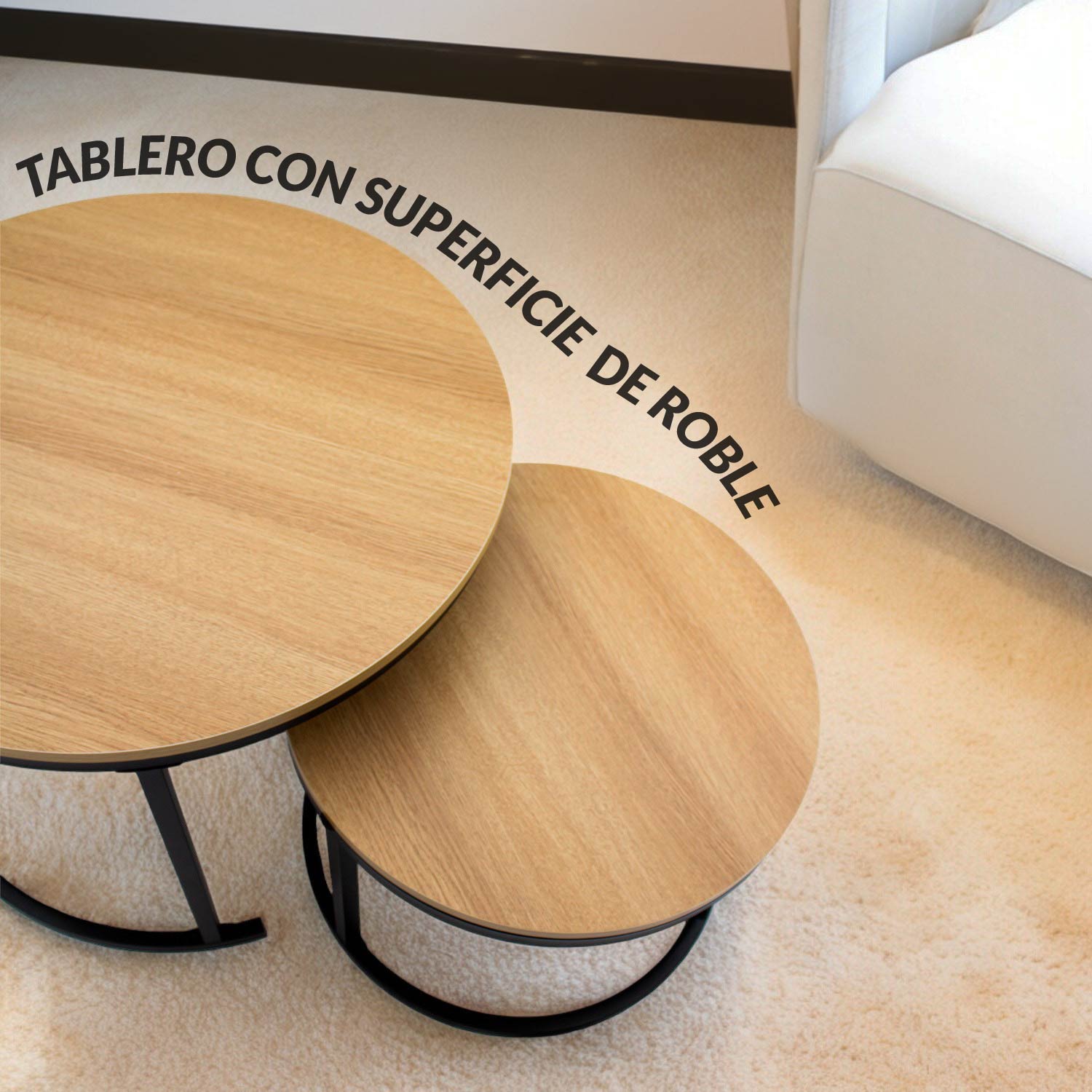 Ilios Innova | Juego de 2 Mesas Auxiliares Redondas, Diseño Moderno y Versátil para Sala y Dormitorio