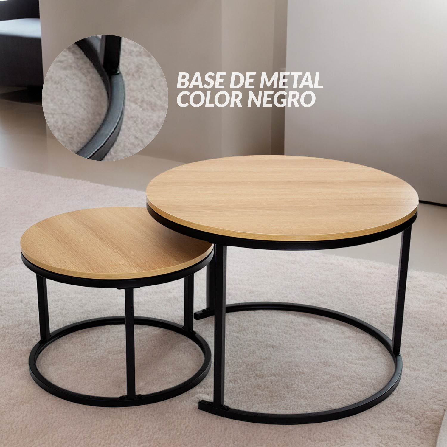 Ilios Innova | Juego de 2 Mesas Auxiliares Redondas, Diseño Moderno y Versátil para Sala y Dormitorio