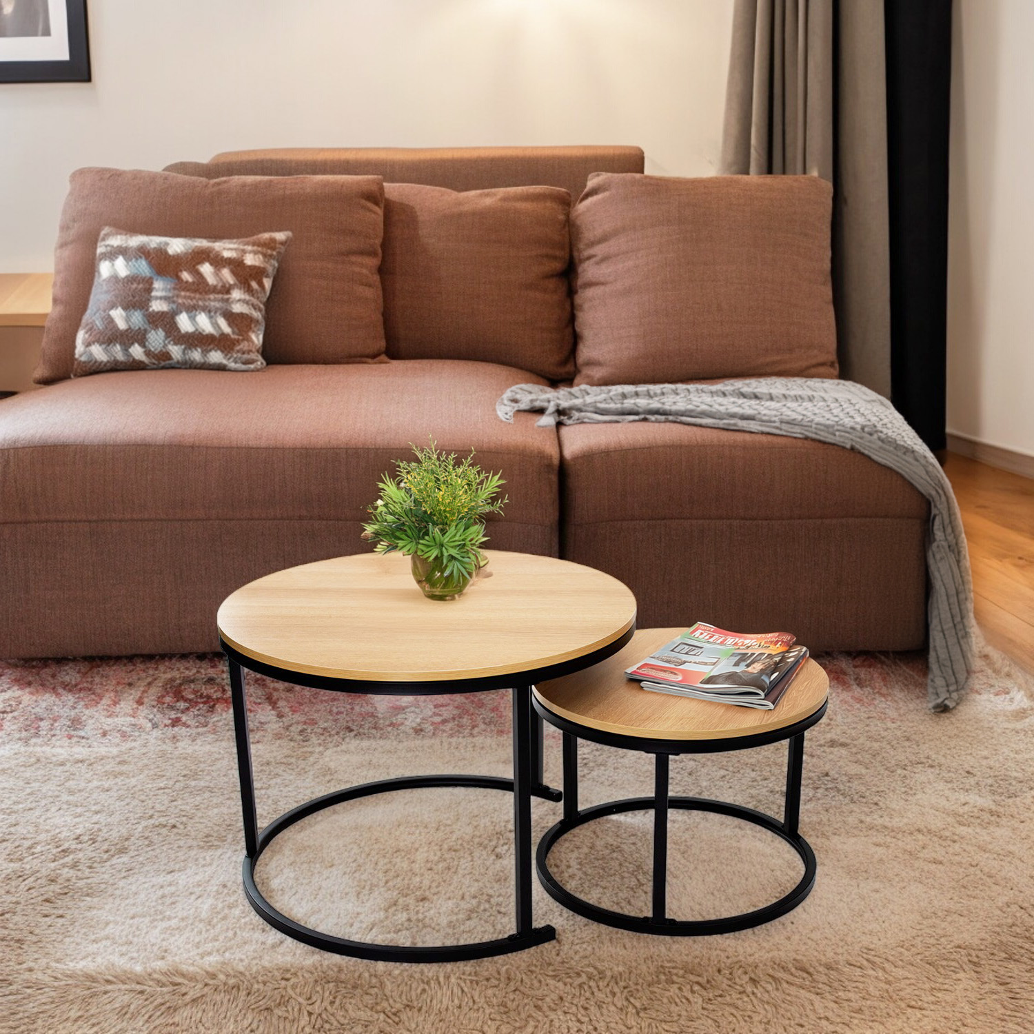 Ilios Innova | Juego de 2 Mesas Auxiliares Redondas, Diseño Moderno y Versátil para Sala y Dormitorio