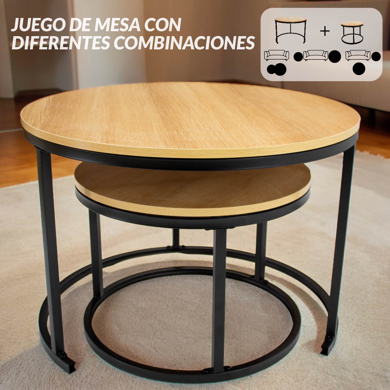 Ilios Innova | Juego de 2 Mesas Auxiliares Redondas, Diseño Moderno y Versátil para Sala y Dormitorio