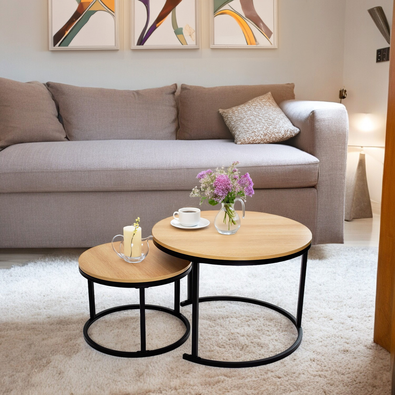 Ilios Innova | Juego de 2 Mesas Auxiliares Redondas, Diseño Moderno y Versátil para Sala y Dormitorio