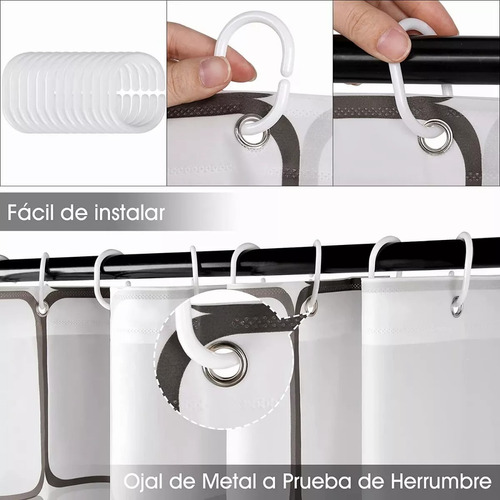 Cortina Baño Lavable Tela Impermeable Con Diseño+12 Ganchos