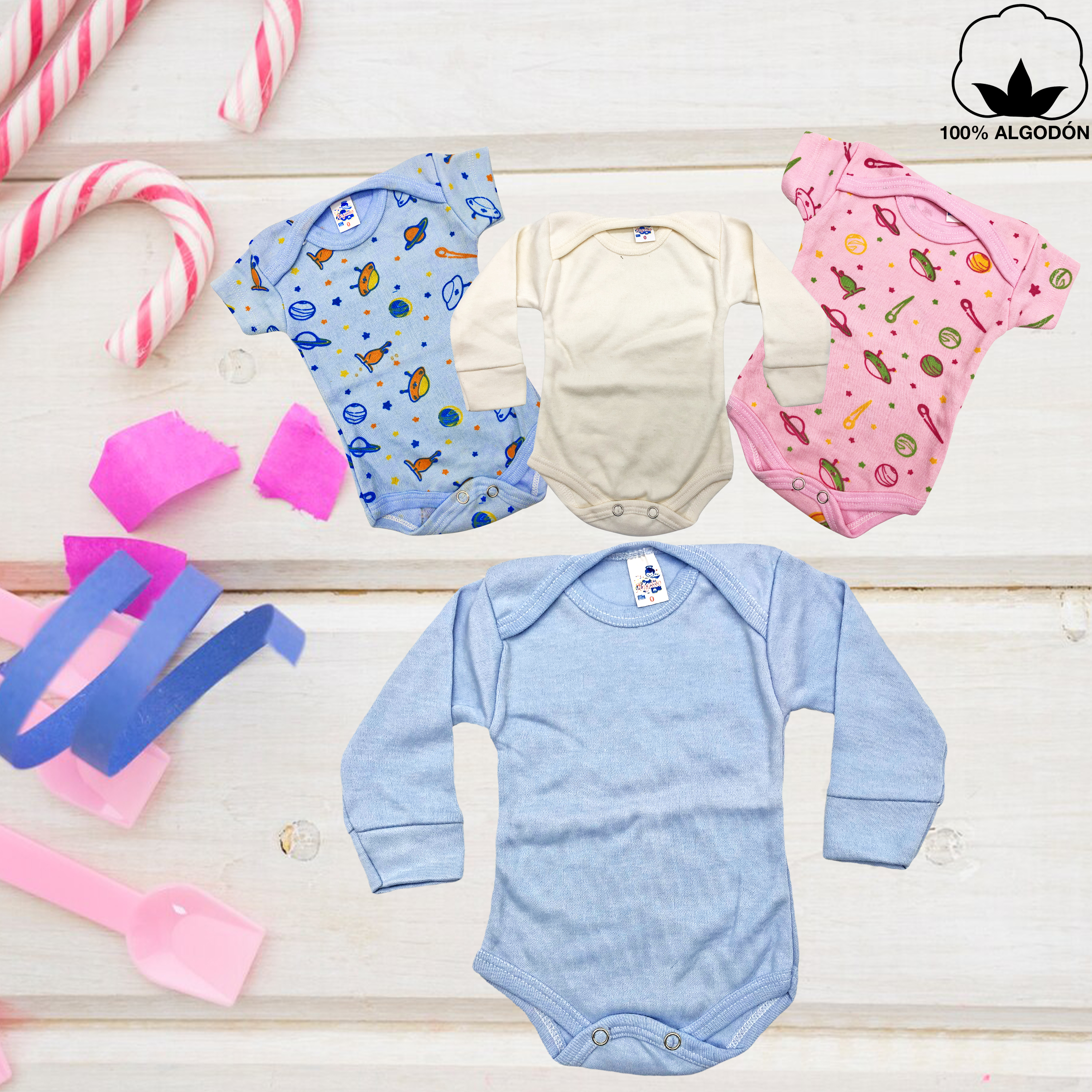 Pañalero Manga Larga y Manga corta Algodón Pack 4 Ecobaby Original