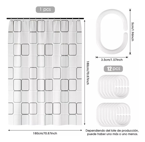 Cortina Baño Lavable Tela Impermeable Con Diseño+12 Ganchos