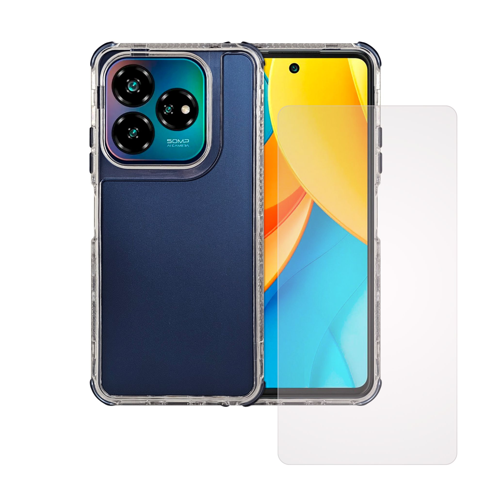 Funda Uso Rudo Rainbow 360 Para Axon 60 Lite Azul Marino + Mica