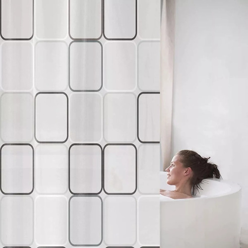 Cortina Baño Lavable Tela Impermeable Con Diseño+12 Ganchos