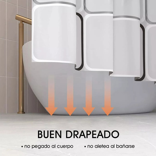 Cortina Baño Lavable Tela Impermeable Con Diseño+12 Ganchos