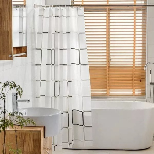 Cortina Baño Lavable Tela Impermeable Con Diseño+12 Ganchos
