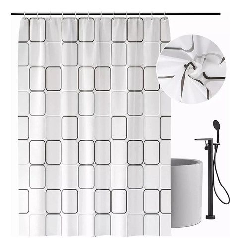 Cortina Baño Lavable Tela Impermeable Con Diseño+12 Ganchos