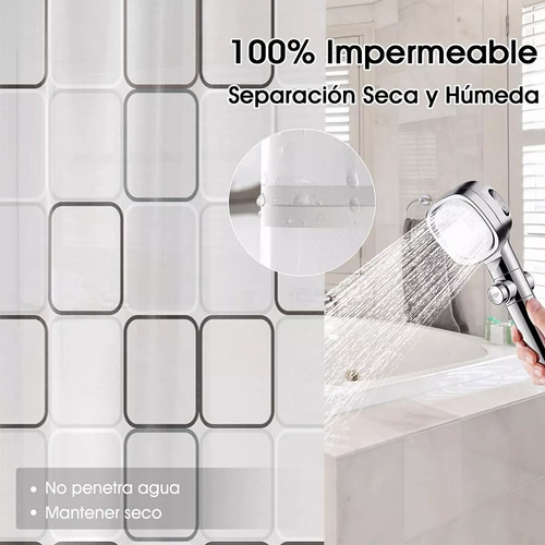 Cortina Baño Lavable Tela Impermeable Con Diseño+12 Ganchos