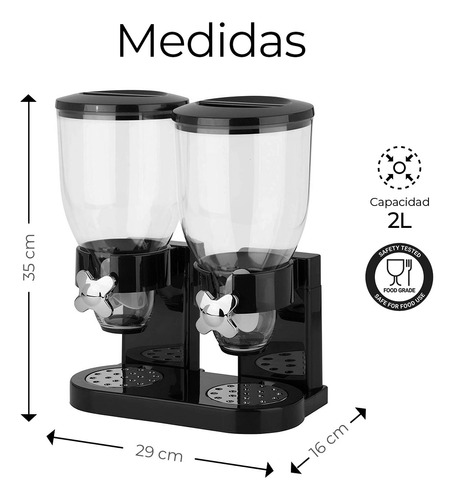 Dispensador De Cereal Despachador Doble Alimentos Y Semillas Color Negro Raganet HG046