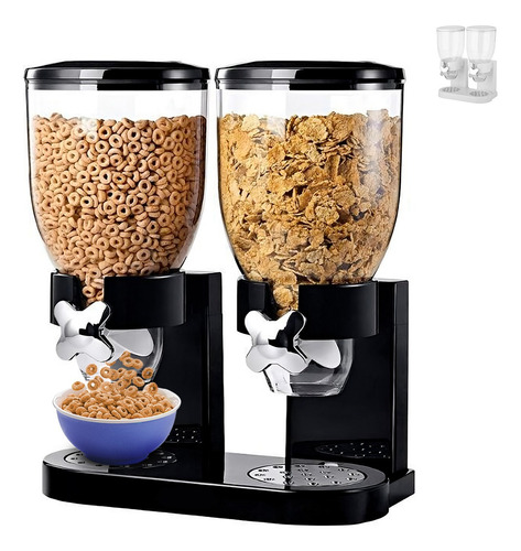 Dispensador De Cereal Despachador Doble Alimentos Y Semillas Color Negro Raganet HG046