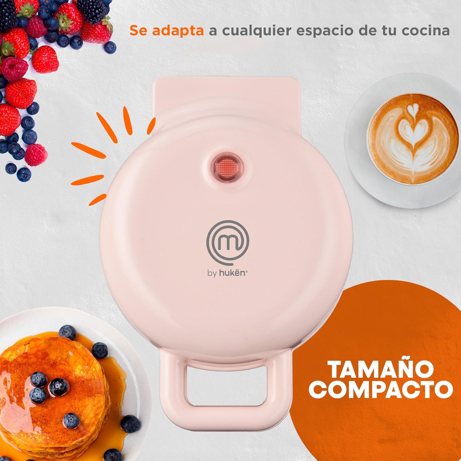 MasterChef Mini Máquina para Waffles y Hot Cakes con Parrillas Antiadherentes, 750W - Modelo Hukën