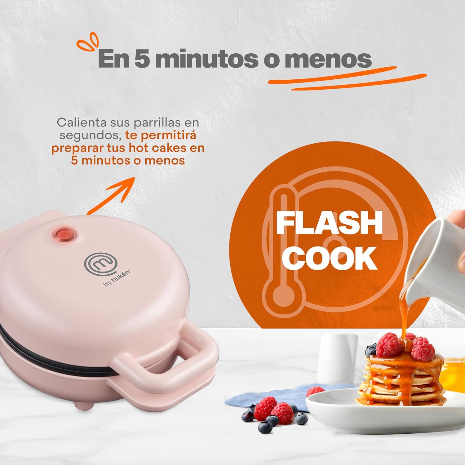 MasterChef Mini Máquina para Waffles y Hot Cakes con Parrillas Antiadherentes, 750W - Modelo Hukën
