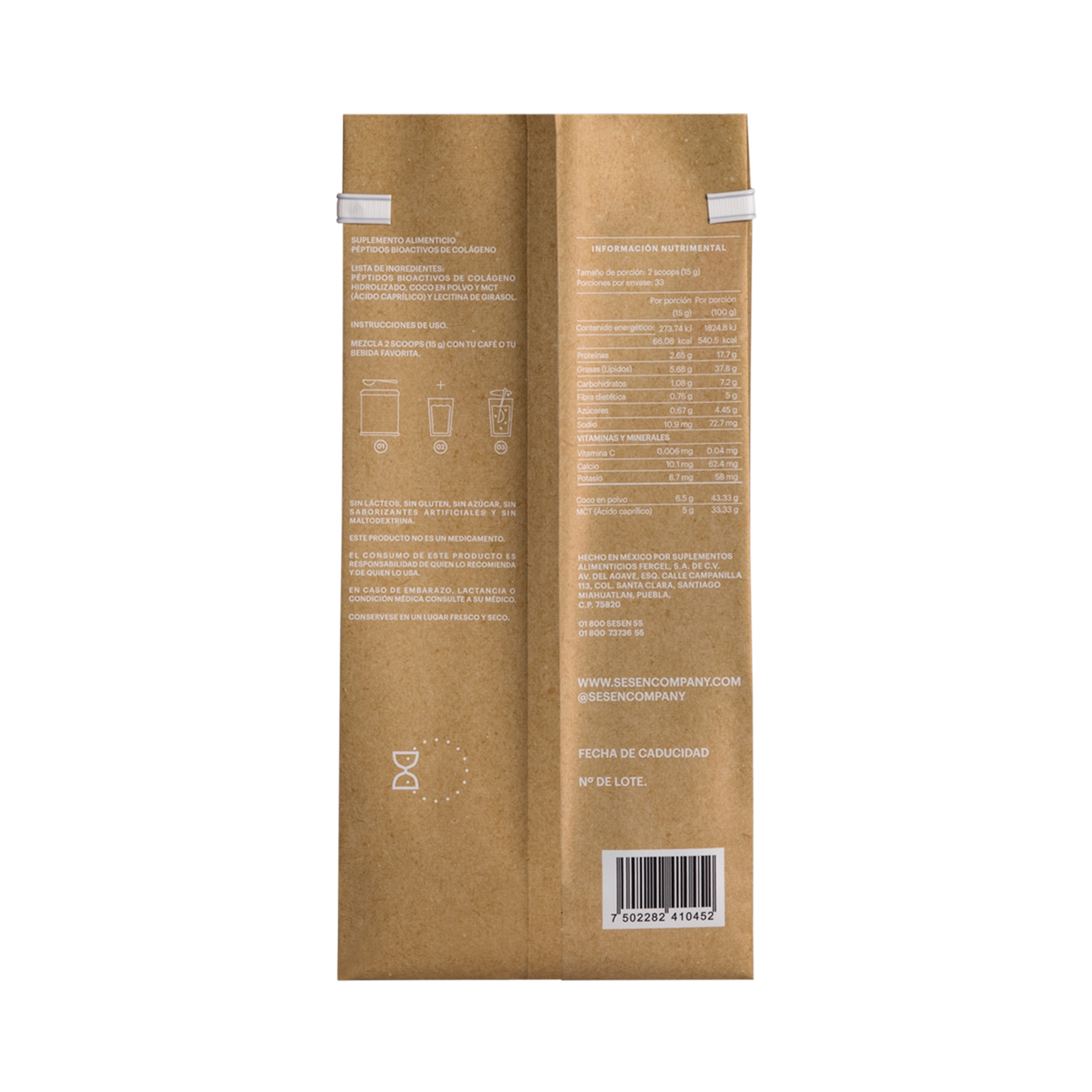 SESEN - Colágeno Creamer 500 g - Colágeno Hidrolizado, Péptidos bioactivos de colágeno, Coco en Polvo + MCT, Collagen Peptides, Suplemento Alimenticio