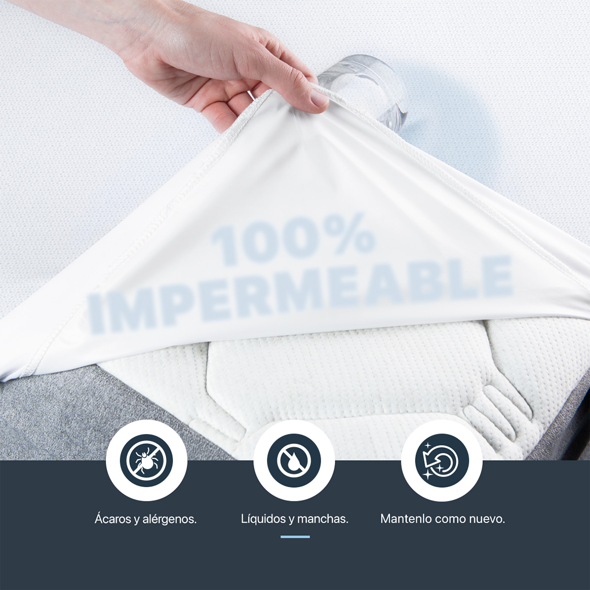 Cubre Colchón Matrimonial 100% Impermeable Protector Hipoalergénico de Poliéster ESQUIMAL