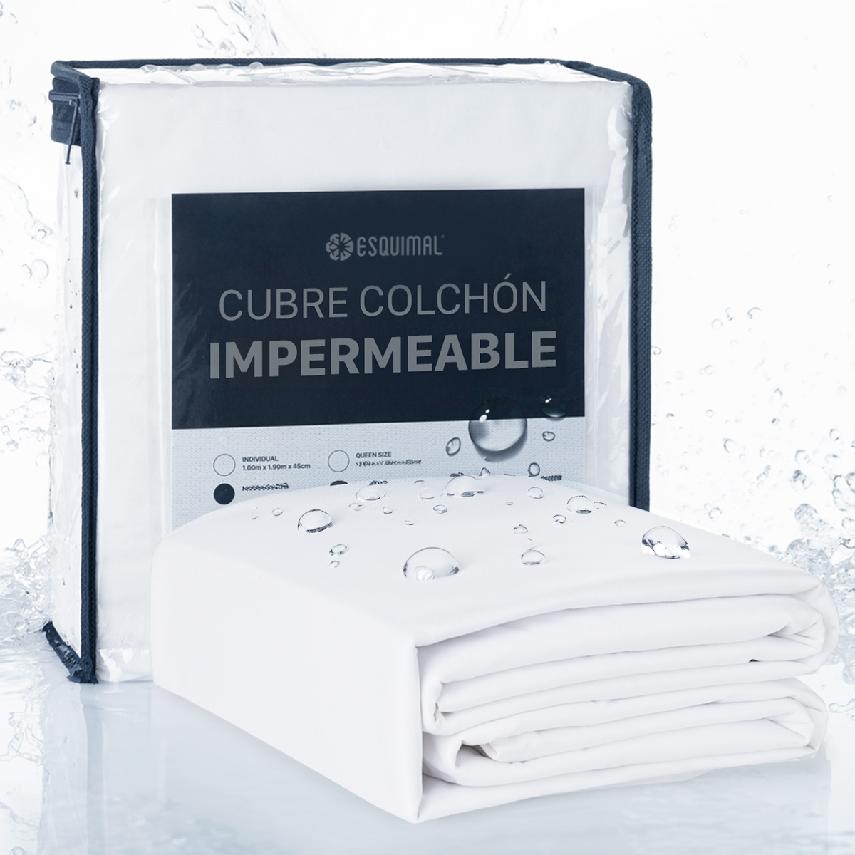 Cubre Colchón Matrimonial 100% Impermeable Protector Hipoalergénico de Poliéster ESQUIMAL