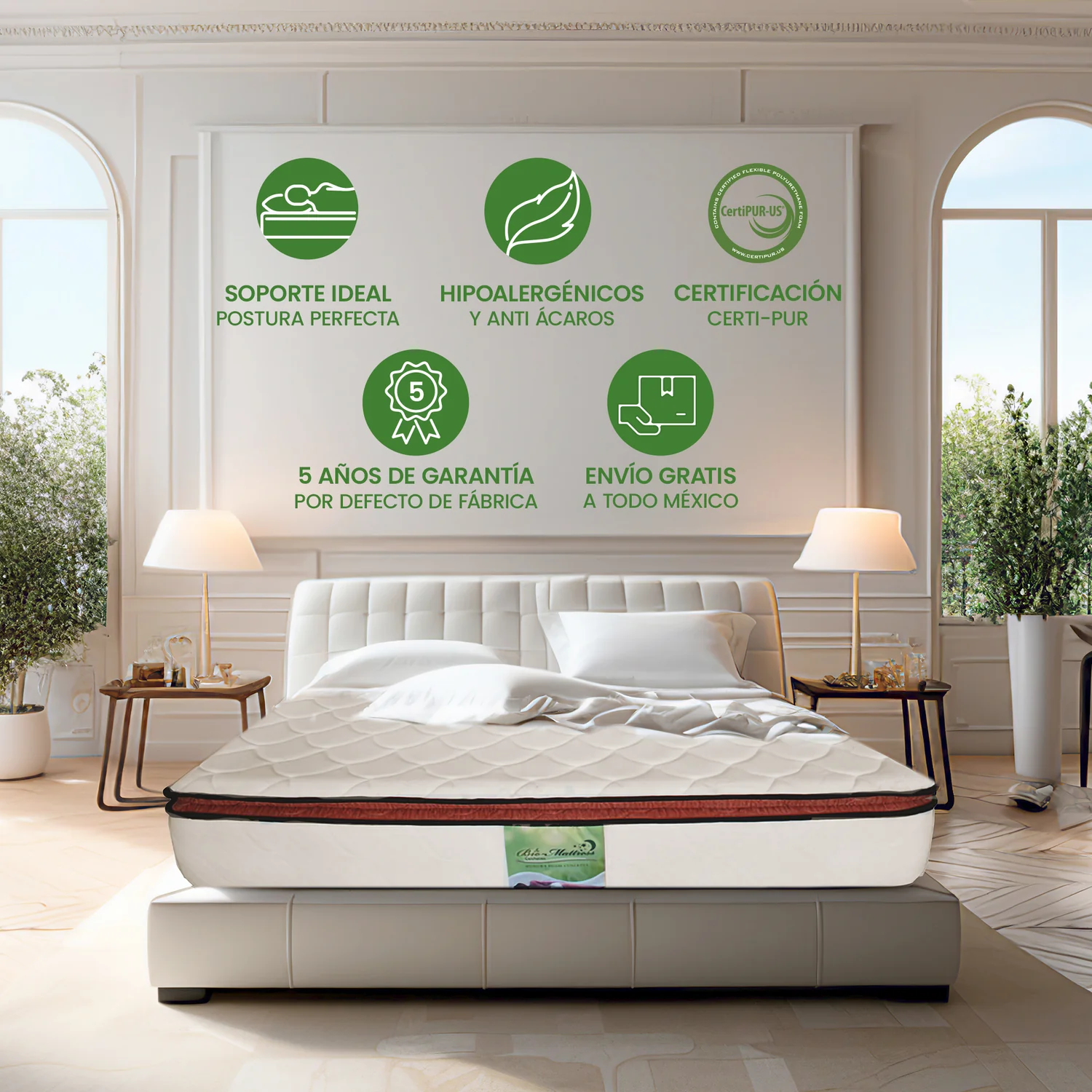 Bio Mattress Colchón Bio Cotton. Confort y frescura. Antiácaros, Hipoalergénico. Tecnología Therapeutic Foam que se adapta a tu cuerpo. Colchón de espuma (King).
