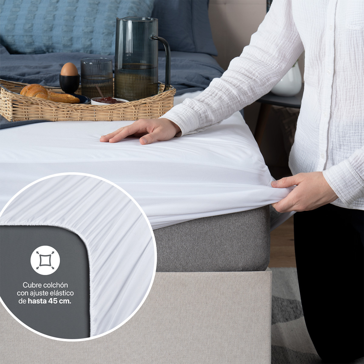 Cubre Colchón Matrimonial 100% Impermeable Protector Hipoalergénico de Poliéster ESQUIMAL