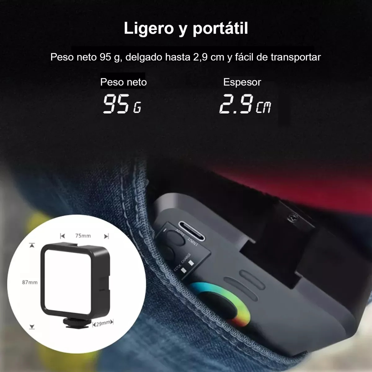 Luz De Vídeo Portátil Luz Rgb Relleno 2500k-9000k Con Trípode