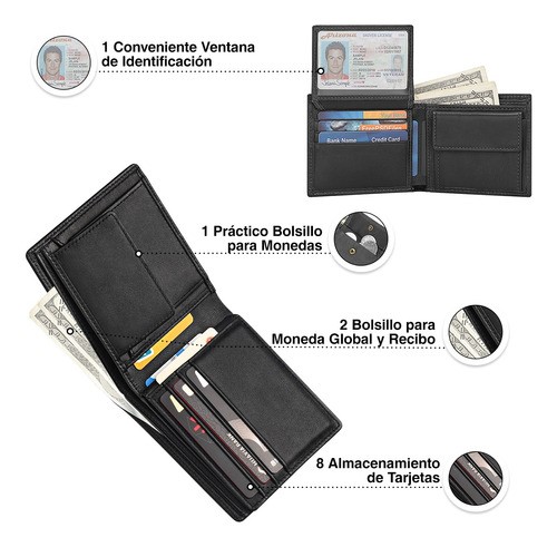Cartera Para Hombre Billetera Genuina Monederos NEGRO