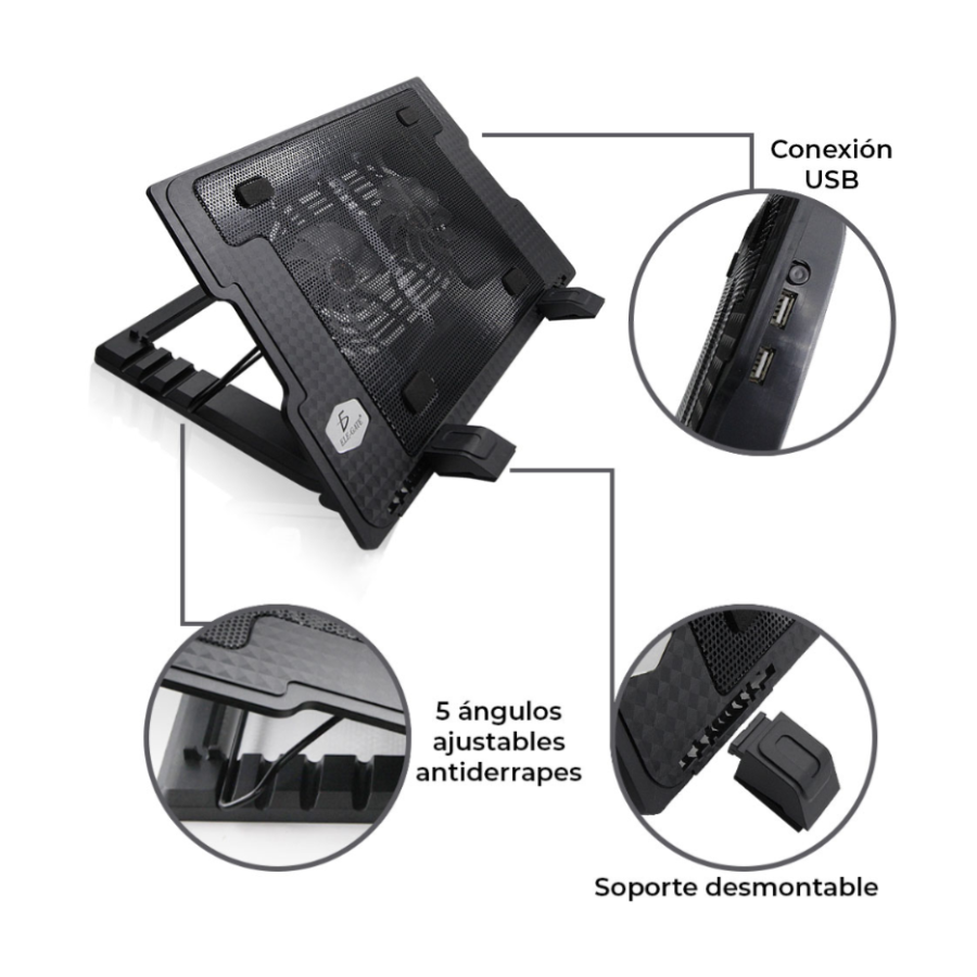 Base enfriamiento laptop dos ventiladores y ajustable 