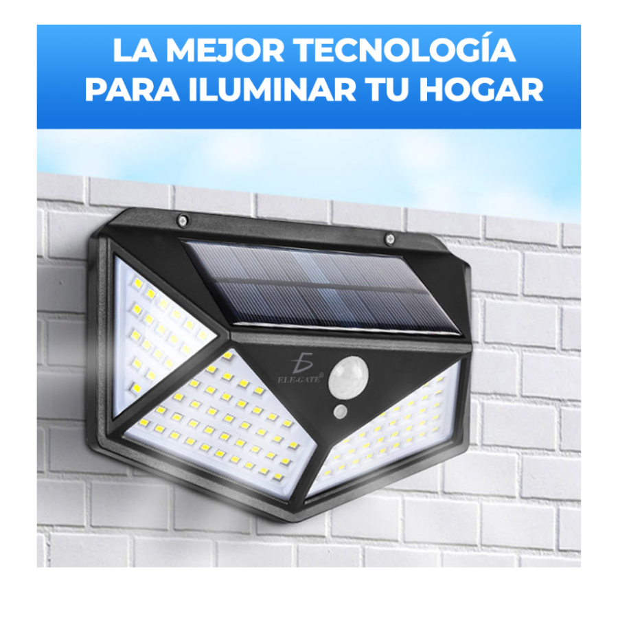 Lámpara Solar 100 Leds Sensor Movimiento Exterior