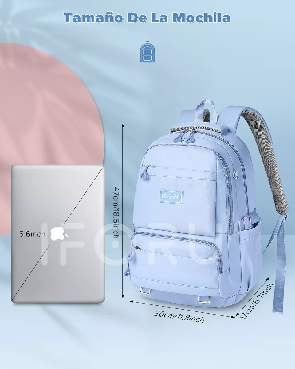 M Mochila escolar Iforu Antirrobo Backpack-02G color celeste diseño liso 30L