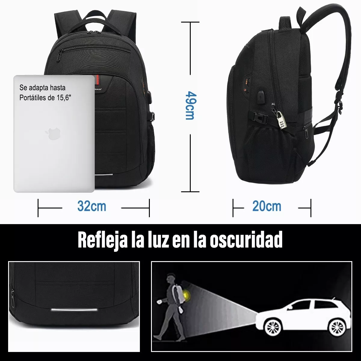 M Mochila Antirrobo Puerto Usb Impermeable Para Laptop 16 Gran Color Azul