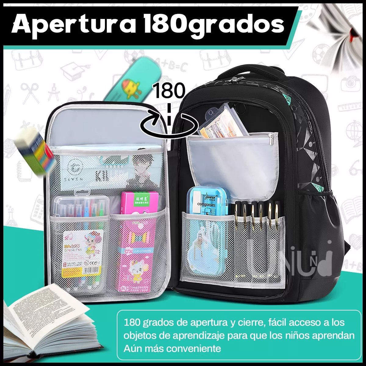M Mochila escolar viaje Uniuni Escolar Viaje UN-S723 color negro 30L