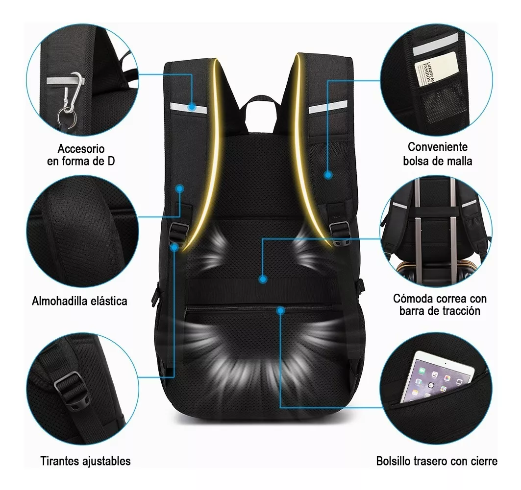 M Mochila Antirrobo Puerto Usb Impermeable Para Laptop 16 Gran Color Azul