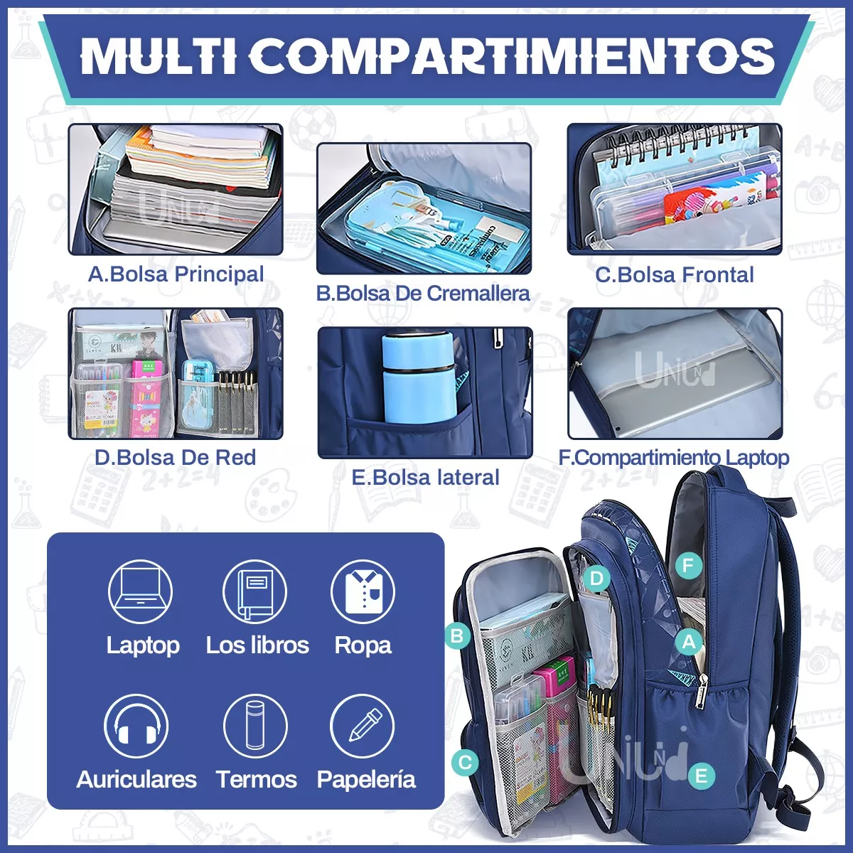 M Mochila escolar viaje Uniuni Escolar Viaje UN-S723 color azul oscuro 30L