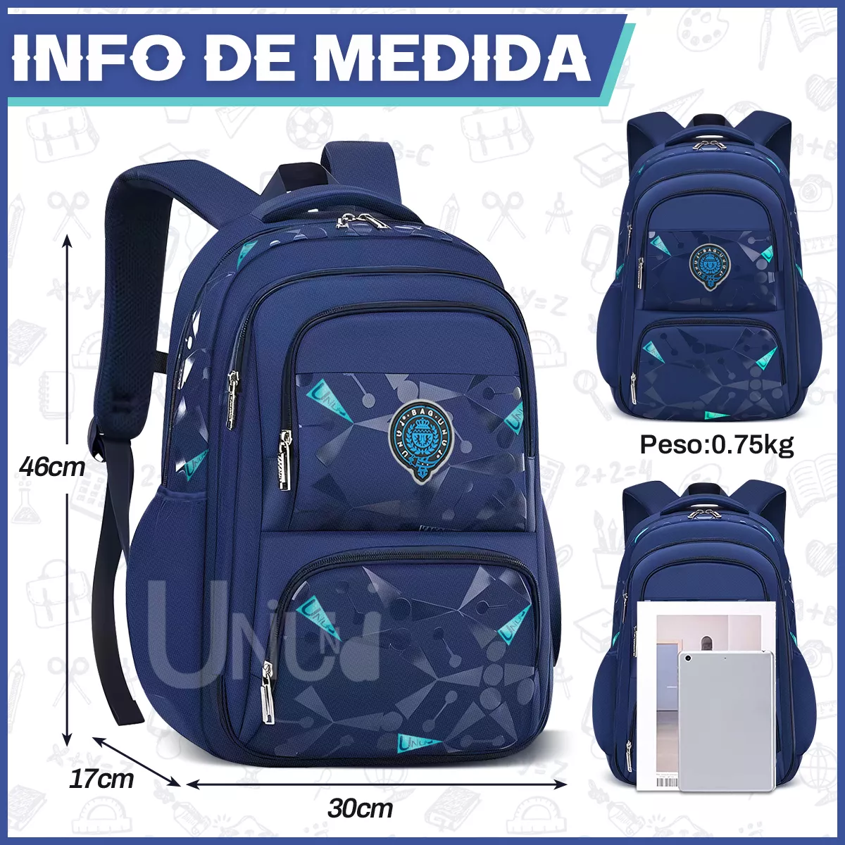 M Mochila escolar viaje Uniuni Escolar Viaje UN-S723 color azul oscuro 30L