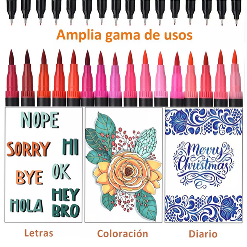 Marcadores Plumones Doble Punta Pincel 120 Colores Con Estuche