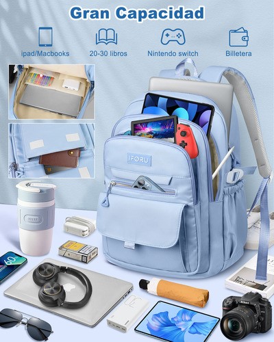 Mochila Escolar Para Laptop 3 Capas Iforu 40 L Azul