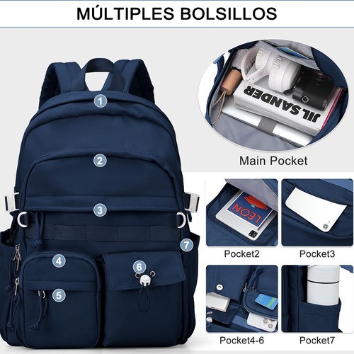 Mochila Escolar Secundaria Para Mujer AZUL OSCURO