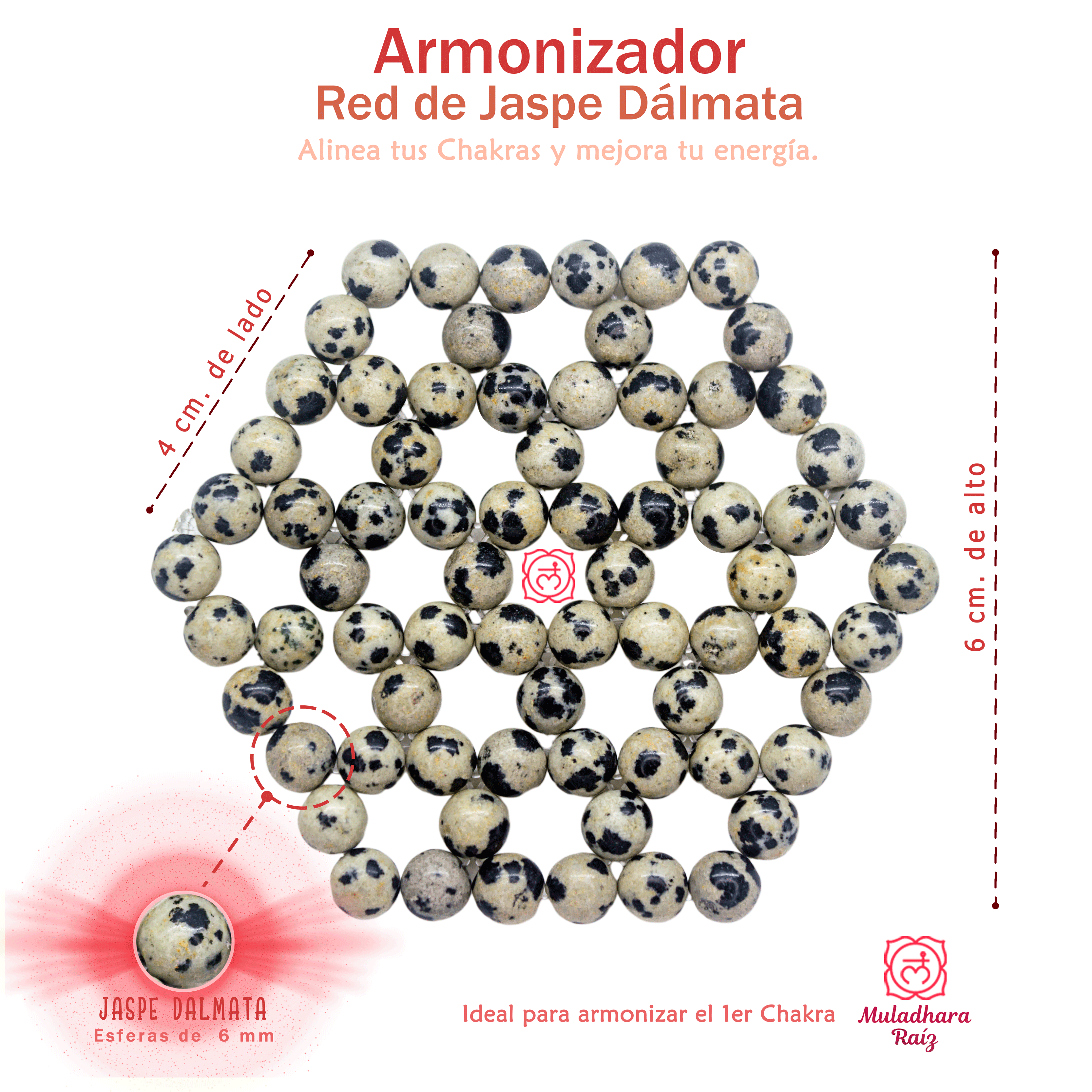 Red Energética Meditación Armonizador Cuarzos y Piedras Naturales Jaspe Dálmata