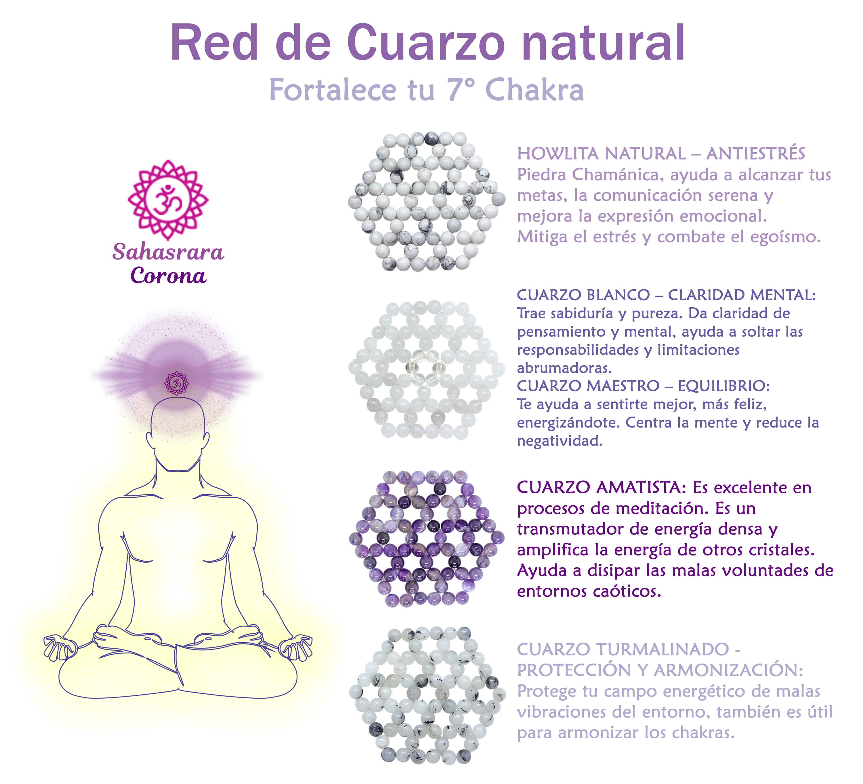 Red Energética Meditación Armonizador Cuarzos y Piedras Naturales Cuarzo Amatista