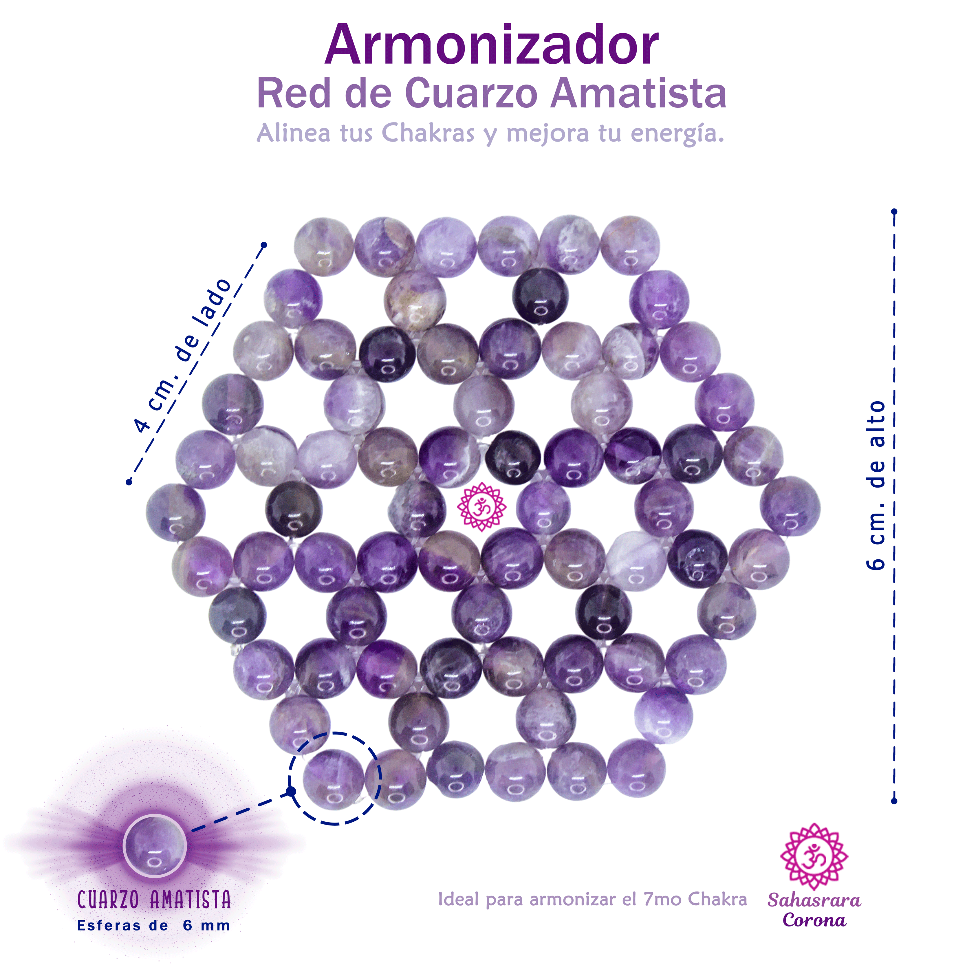 Red Energética Meditación Armonizador Cuarzos y Piedras Naturales Cuarzo Amatista