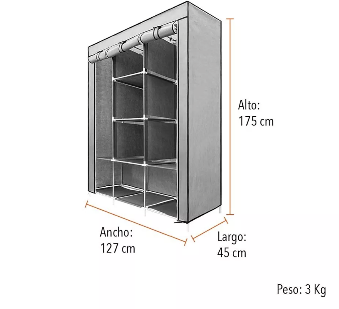Closet Ropero Armable 1.75mts Gris Hogar Reforzado T