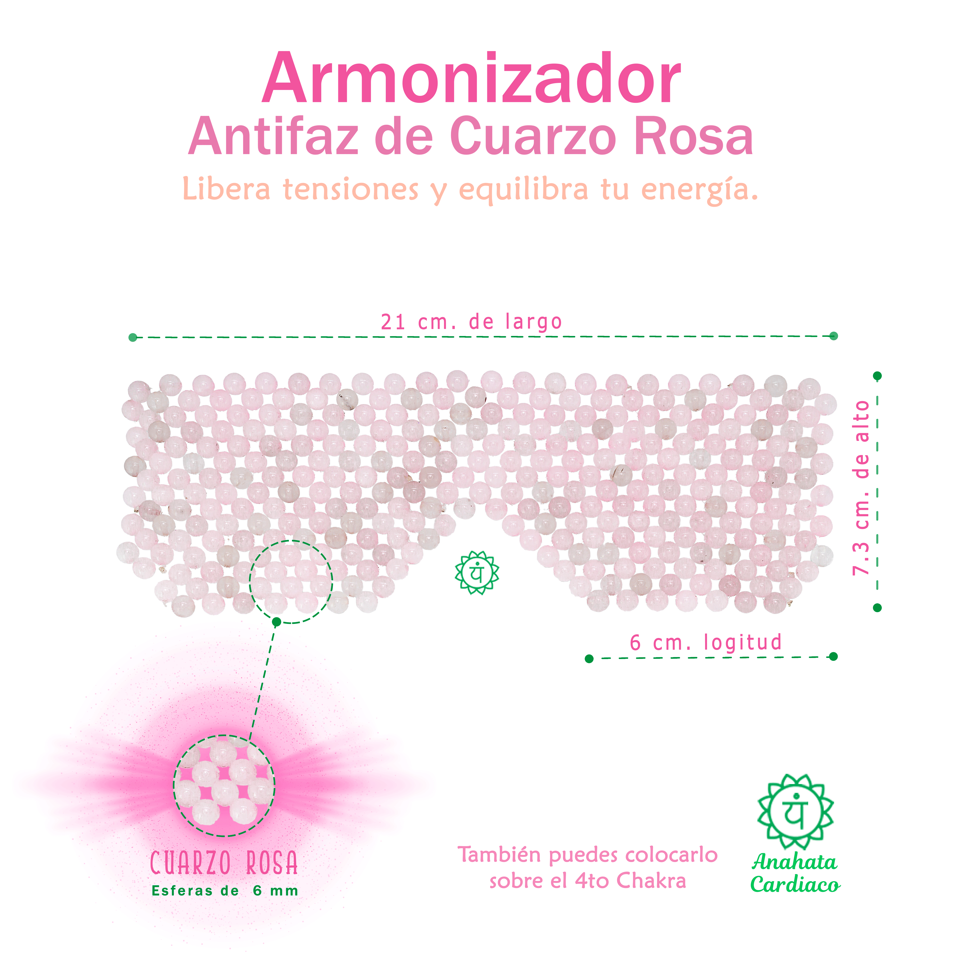 Cuarzo Rosa Natural Antifaz Energético Descanso Relajación y Meditación