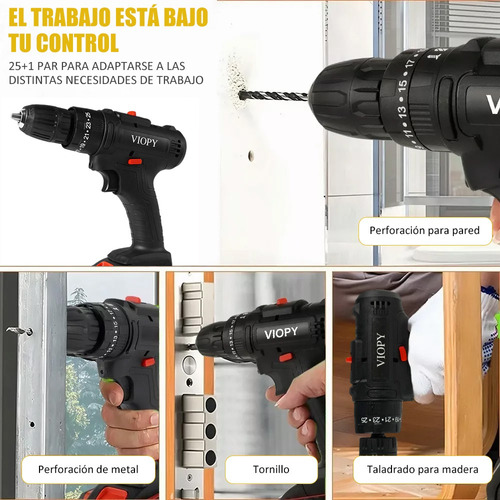 Taladro Inalambrico Con 2 Batería De Litio 2x48v Color Negro