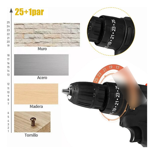 Taladro Inalambrico Con 2 Batería De Litio 2x48v Color Negro