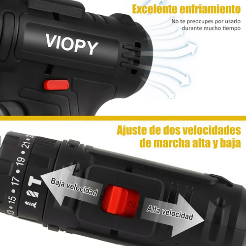 Taladro Inalambrico Con 2 Batería De Litio 2x48v Color Negro