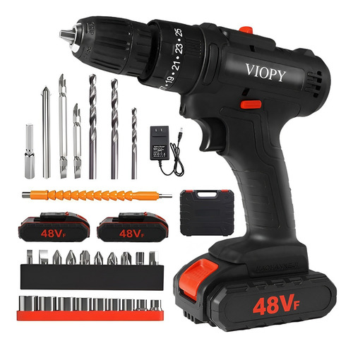 Taladro Inalambrico Con 2 Batería De Litio 2x48v Color Negro